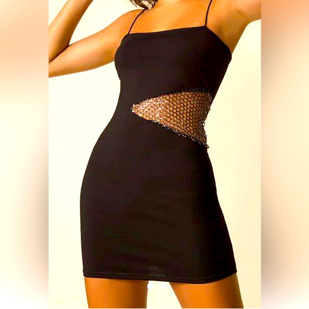 Superdown Black Mini Dress with Mesh Cutout